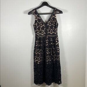 Just Me Black and Cream Lace Midi Dress